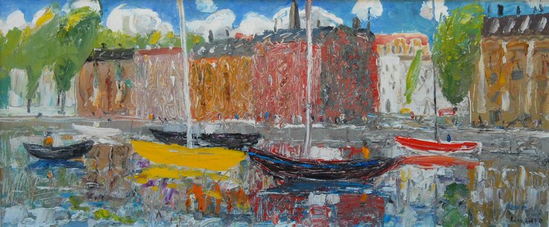 ALEXANDER ISCHENKO * BOATS * Oil on Canvas 38x90