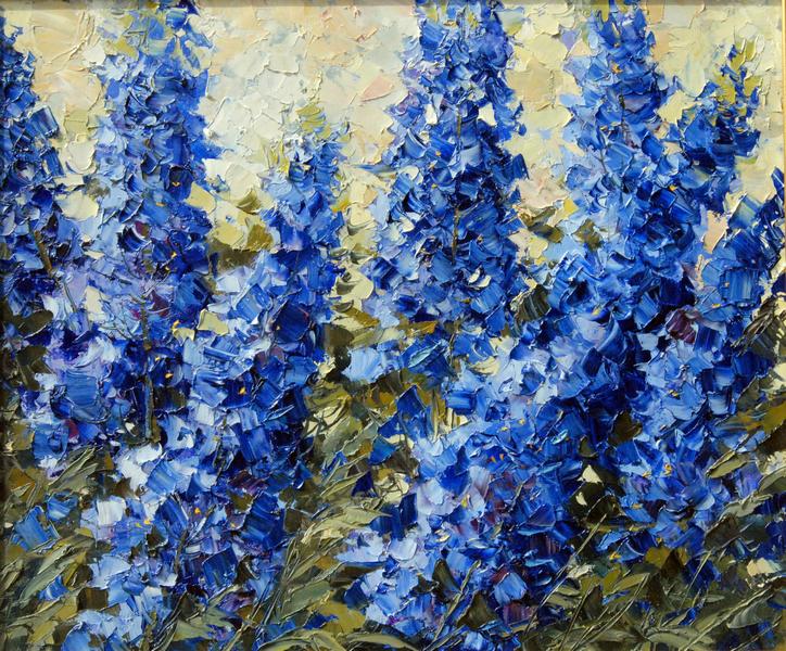 OLGA MALKOVA * DELPHINIUMS * Oil on Canvas 50x60